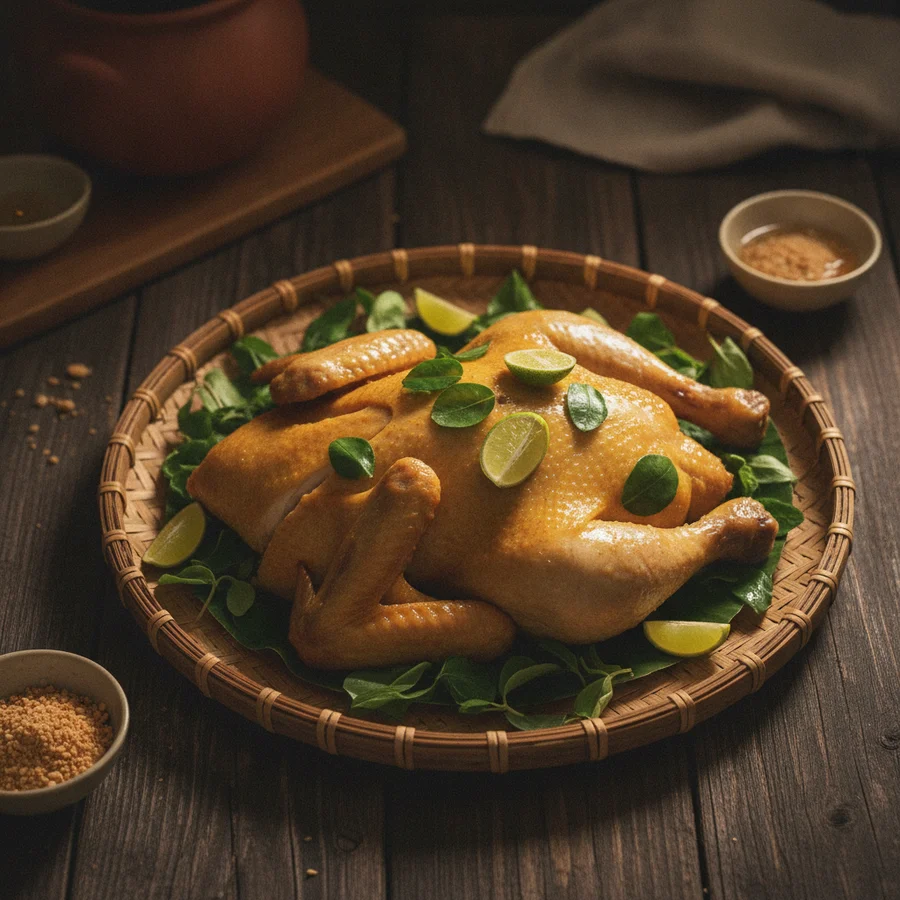 Gà đồi hấp lá chanh